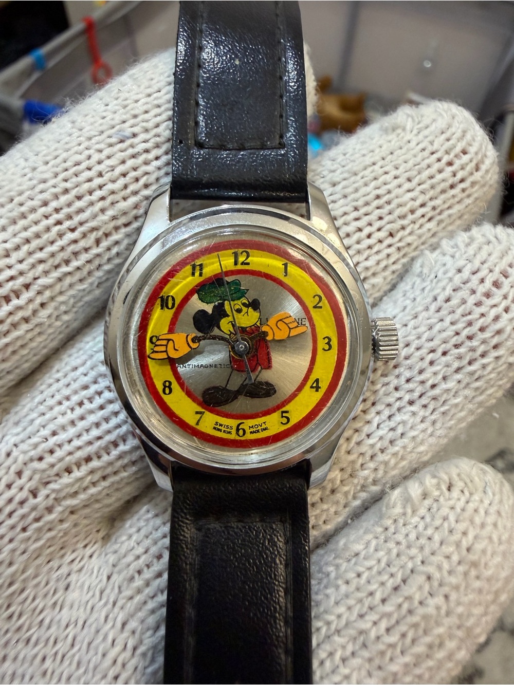Vintage Mickey Mouse Watch Swiss Movement BFG 866 Manual Wind - For Parts/Repair